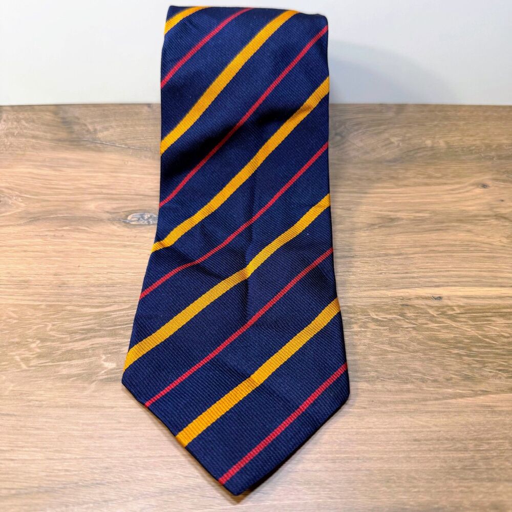 Vintage Ben Silver Charleston Navy Blue Silk Regimental Stripe Tie